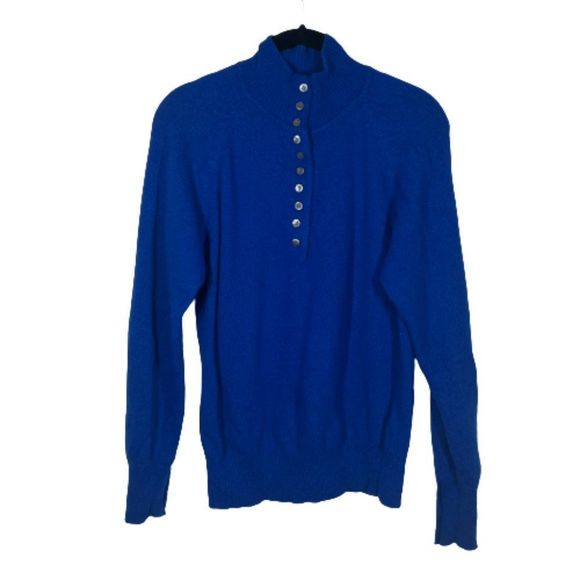 Lambswool Angora Cobalt Blue Sweater High Neck Size Medium - Picture 1 of 11